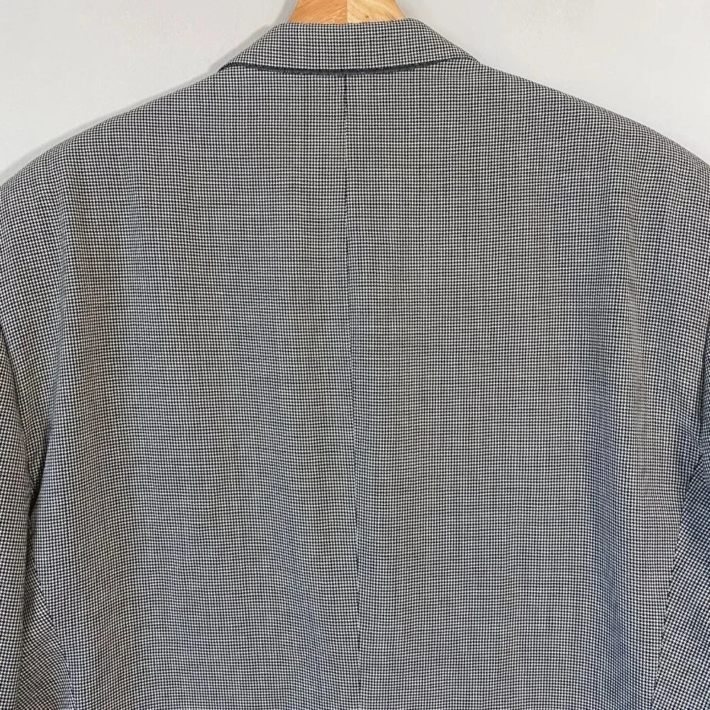 Hart Schaffner Marx Herringbone Wool Sport Coat Blazer Jacket 43L Black Ivory